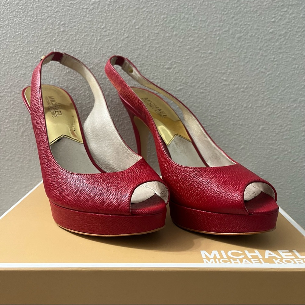 Michael Kors Red Peep Toe Slingback Heels Size 9